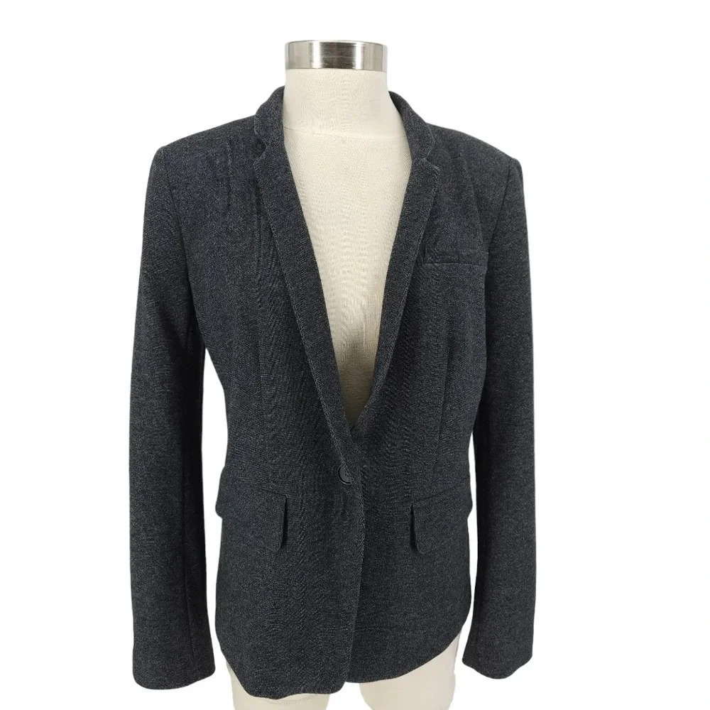 Ann Taylor LOFT Blazer Charcoal Gray Long Sleeve 1 Button Career Jacket